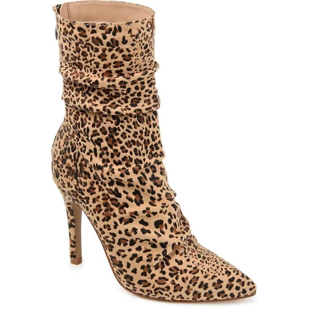 Journee Collecton Womens 9.5 Markie‎ Rouched Stiletto Dress Booties Leopard $99